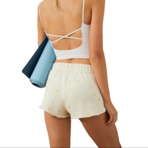 FREE PEOPLE Splatter Print Pull-On Fleece Shorts in Cream / Ecru - NWT - Picture 3 of 5